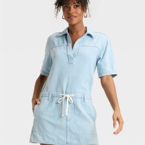 Light Blue Denim drawstring mini Dress